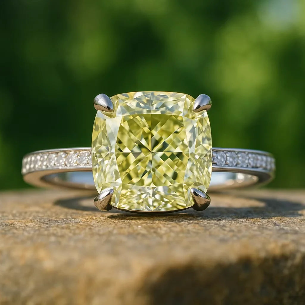 For Certified Fancy Cushion Cut Loose Diamond Natural Yellow Solid 14K White Gold Engagement Wedding Ring Y Z Range VS1-VS2