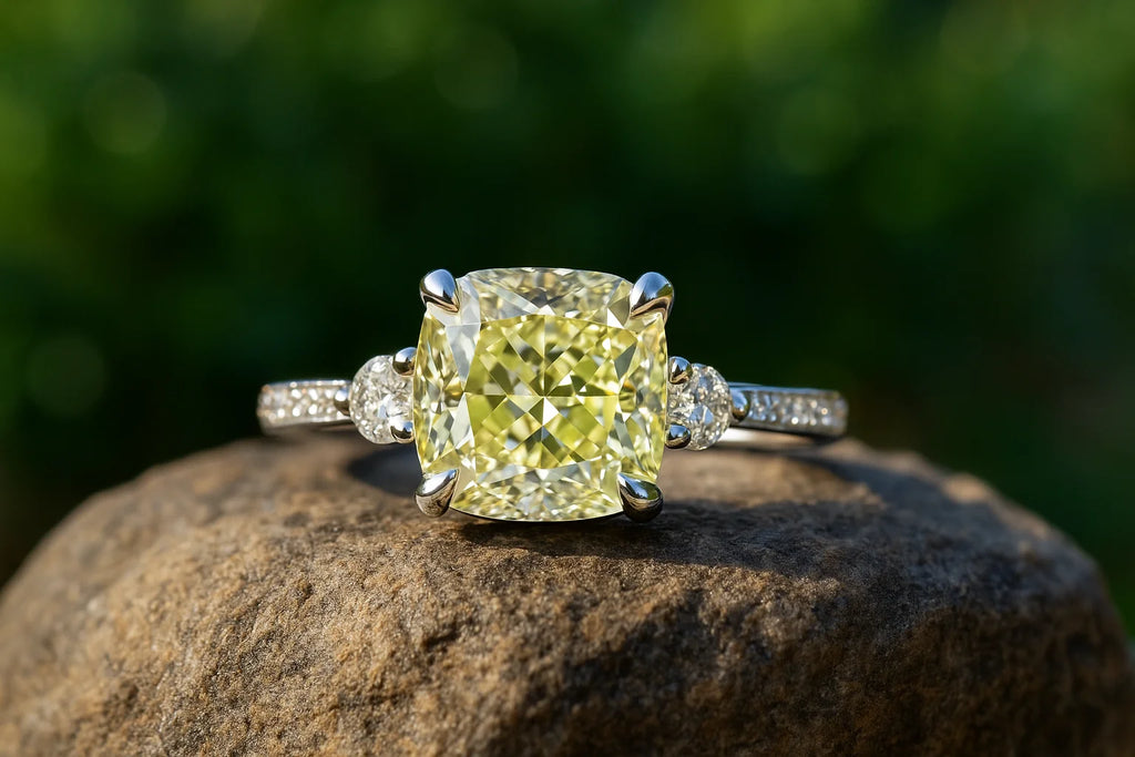 For Certified Fancy Cushion Cut Loose Diamond Natural Yellow Solid 14K White Gold Engagement Wedding Ring Y Z Range VS1-VS2