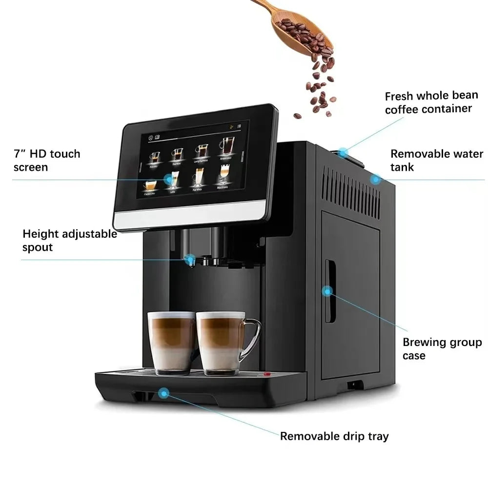 2025 Fully Automatic Espresso Coffee Machine 7 Inch Touch Screen New Style Super Automatic Grinder French for Household Electric