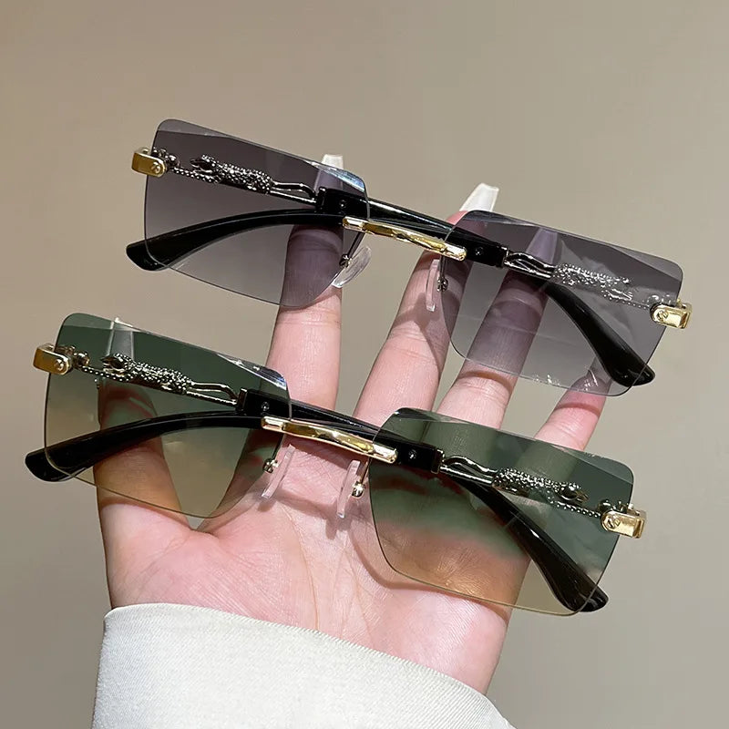 Rimless Sunglasses Rectangle INS Fashion Popular Women Men Shades Small Square Sun Glasses Female Male Summer Traveling Oculos