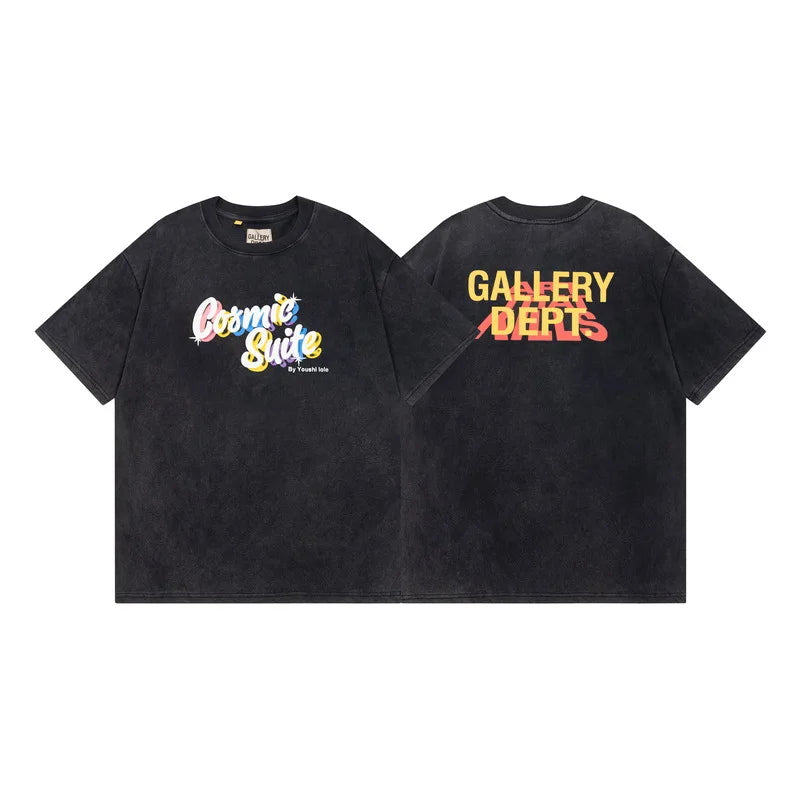 Hand-Painted Splatter Pocket Letter Print Loose Fit Short Sleeve Men's T-Shirt Casual Cotton American Style Summer 2024
