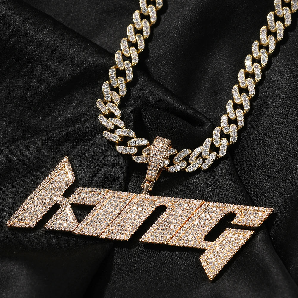 Uwin Custom Initial Letter Name Iced Out Bling Cubic Zirconia Pendant Chain Necklace Hiphop Punk Jewelry For Gift