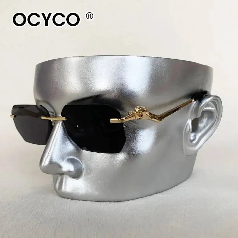 Men's Rimless Sunglasses Fashion Rectangle Metal Sun Glasses For Female Male Summer Traveling Eyewear UV400 Outdoor Shades