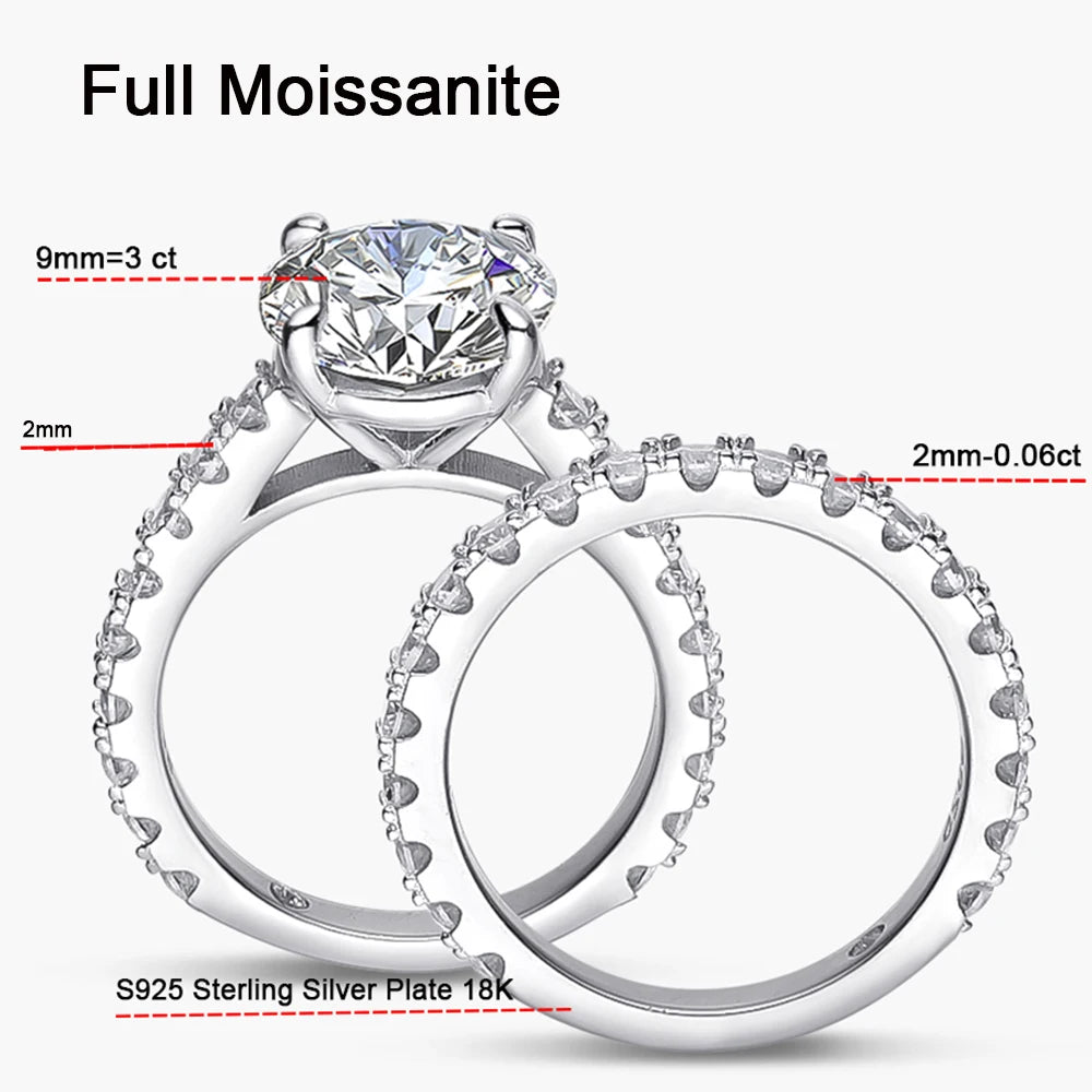 Serenity 5.28ct All Moissanite Rings Set Women Gift Sparkling Lab Diamond Wedding Rings S925 Sterling Silver Plated 18K Jewelry