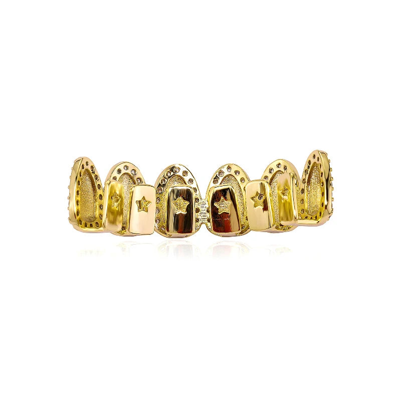 New High-End Hip Hop Iced Out Teeth Grillz Cubic Zircon Micro Pave Top & Bottom Charm Grills Set Teeth Caps Men Women Jewelry
