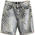 American Y2K Light Luxury Quality Retro Denim Shorts Summer Hip Hop INS Men Loose Shave Jacquard Couple Denim Five Point Pants