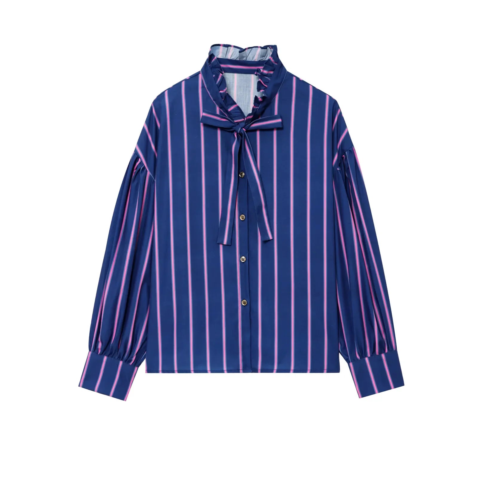 KONDALA 2026 Spring Summer Casual Women Shirts Fashion Streetwear Striped Single Breasted Turndown Collar Ladies Shirts