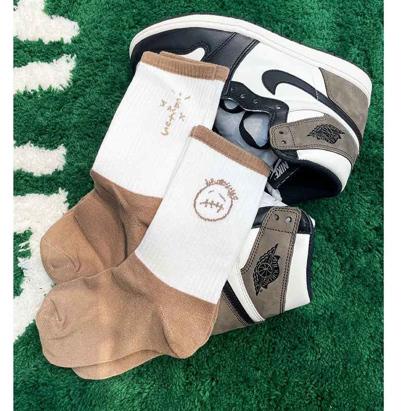 Men's Socks Crew Cactus Jack Socks 3 Pair/Box Cotton Sport Hip Hop Basketball White /Yellow /Black Sockken Wholesale Women socks