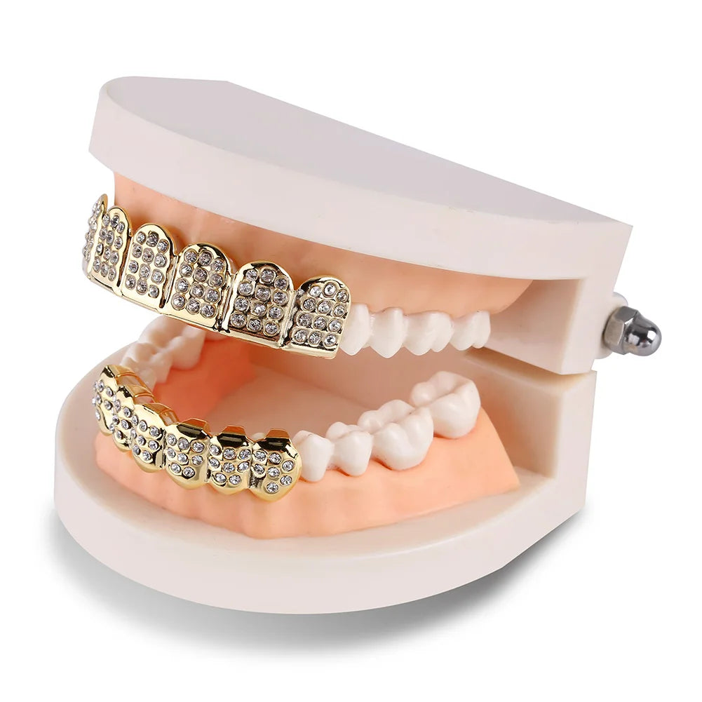 Out Full CZ Stones Teeth Grillz Fashion 5A+ Cubic Zircon 6 Top&6 Bottom Tooth Caps For Men Women Dental Grills xt1786-fro