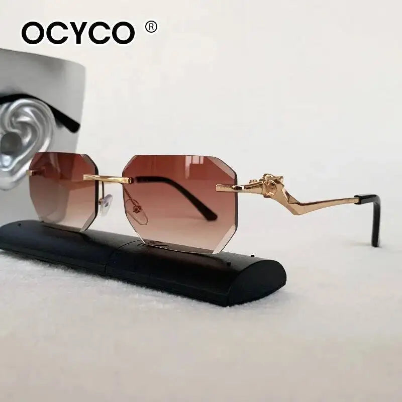 Men's Rimless Sunglasses Fashion Rectangle Metal Sun Glasses For Female Male Summer Traveling Eyewear UV400 Outdoor Shades