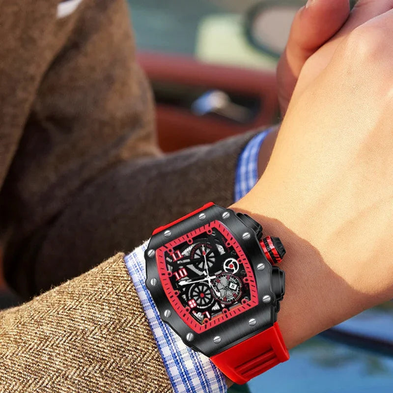 MAYZHISU Men's Watch Light Luxury Wine Barrel dial Men Quartz Watch Fashionable Night Glow Sports Watch Calendar Clock Reloj