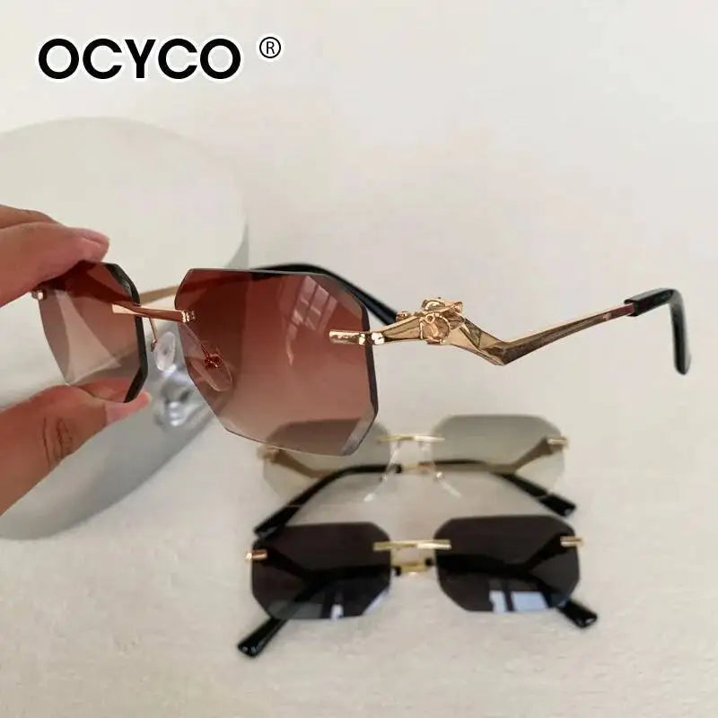 Men's Rimless Sunglasses Fashion Rectangle Metal Sun Glasses For Female Male Summer Traveling Eyewear UV400 Outdoor Shades