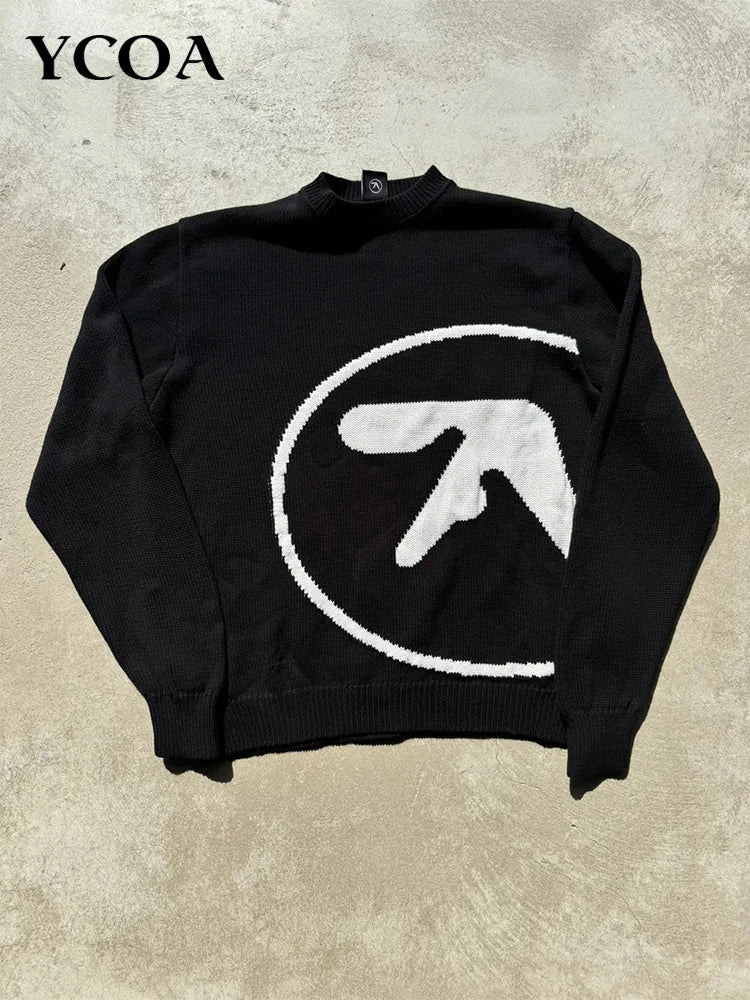 Men's Sweater Y2K Aphex Twin Knit Oversized Pullovers Gothic Jumper Winter Graphic Streetwear Long Sleeve Tops Vintage Clothing (Copy)