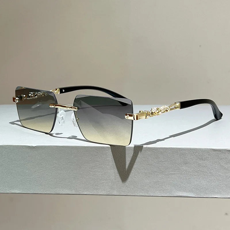 Rimless Sunglasses Rectangle INS Fashion Popular Women Men Shades Small Square Sun Glasses Female Male Summer Traveling Oculos