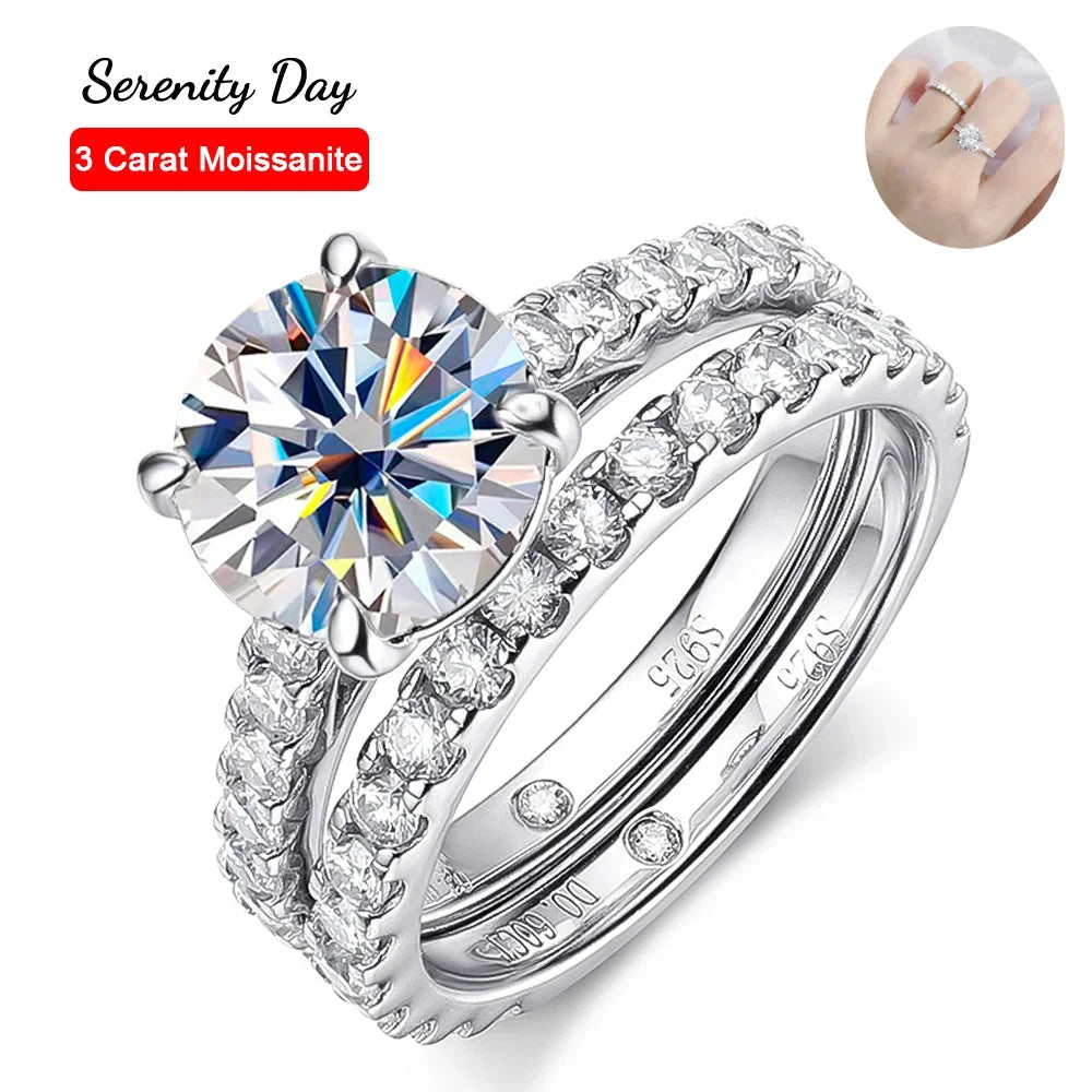 Serenity 5.28ct All Moissanite Rings Set Women Gift Sparkling Lab Diamond Wedding Rings S925 Sterling Silver Plated 18K Jewelry