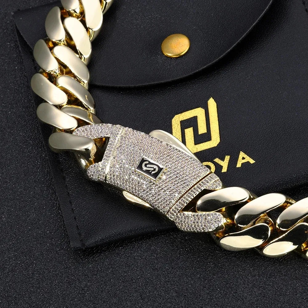 Miami Cuban Bracelet 14K Gold Plated - Thick Solid Monaco Chain with Iced Diamond Clasp Hip Hop Jewelry Christmas Gift