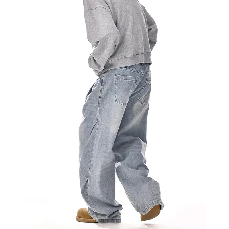 Y2k Men'S Baggy Jeans Unisex Trendy Casual Wide-Leg Denim Pants High Street Quality Korean Streetwear Trousers