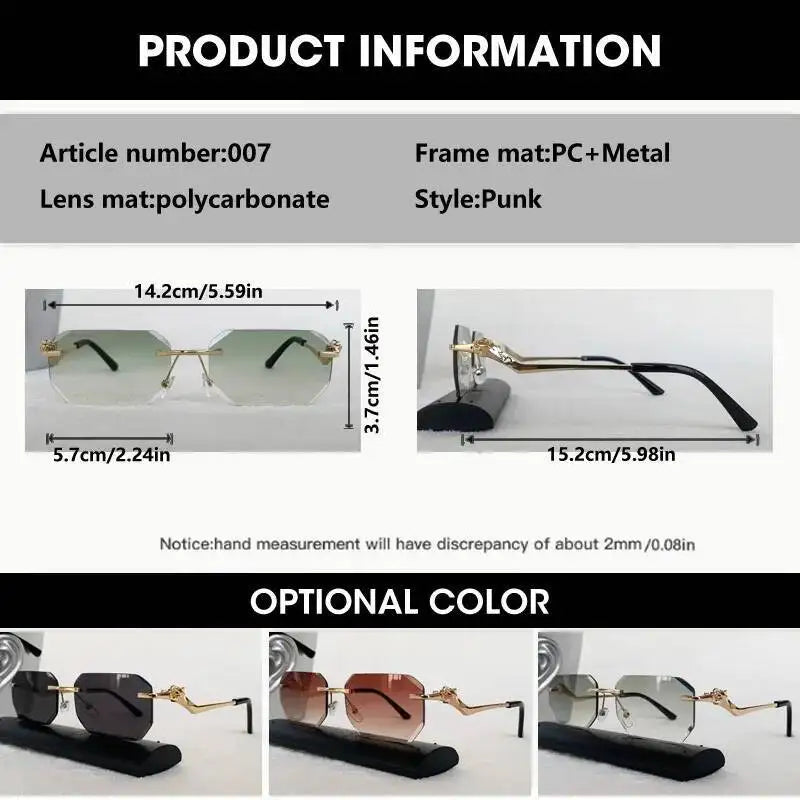 Men's Rimless Sunglasses Fashion Rectangle Metal Sun Glasses For Female Male Summer Traveling Eyewear UV400 Outdoor Shades
