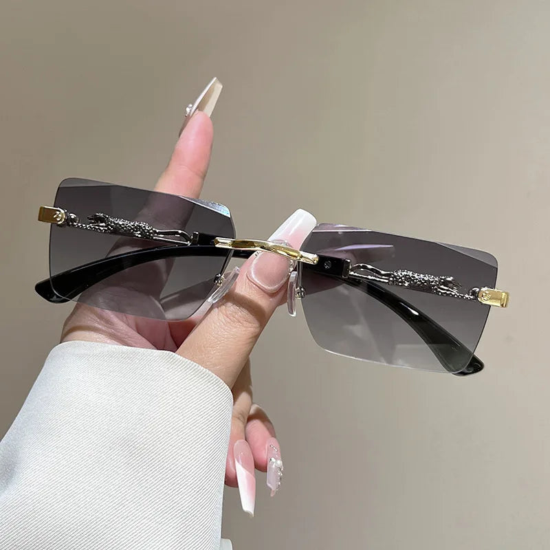 Rimless Sunglasses Rectangle INS Fashion Popular Women Men Shades Small Square Sun Glasses Female Male Summer Traveling Oculos