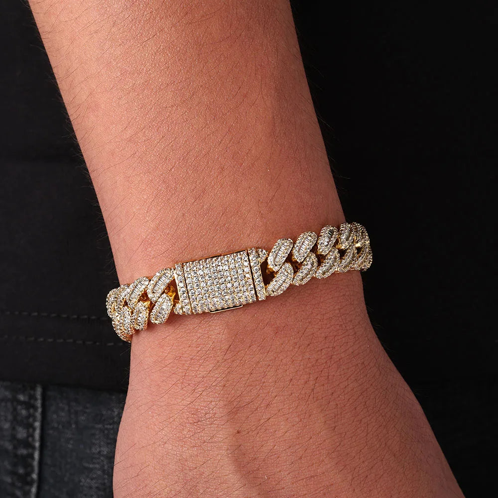 Hip Hop Jewelry Baguette Cuban Link Chain Iced Out Mixed Inlay Simulated Diamond Stones Bling 12mm Miami CZ Necklace Men's Gift