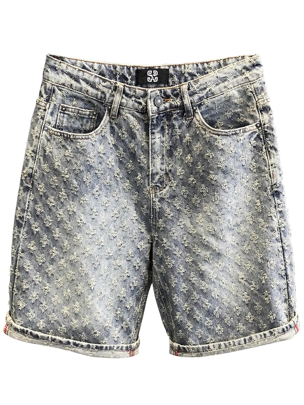 American Y2K Light Luxury Quality Retro Denim Shorts Summer Hip Hop INS Men Loose Shave Jacquard Couple Denim Five Point Pants