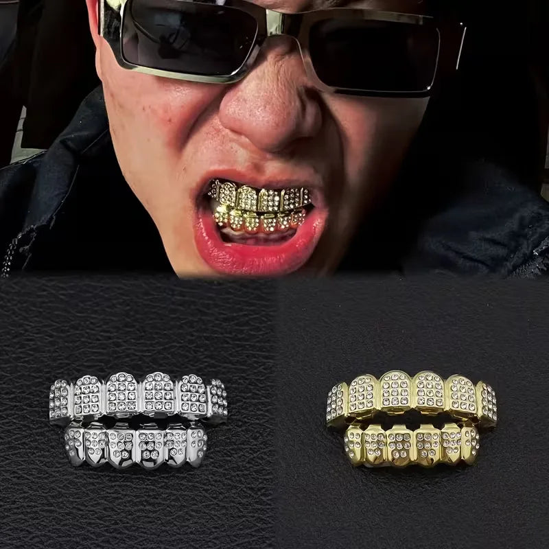 Out Full CZ Stones Teeth Grillz Fashion 5A+ Cubic Zircon 6 Top&6 Bottom Tooth Caps For Men Women Dental Grills xt1786-fro
