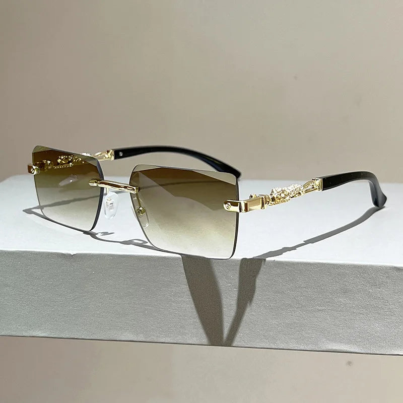 Rimless Sunglasses Rectangle INS Fashion Popular Women Men Shades Small Square Sun Glasses Female Male Summer Traveling Oculos
