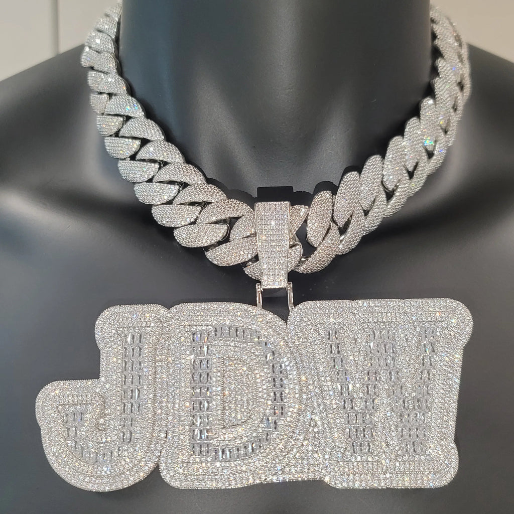 Custom Big Letter&Number Pendant Miami Cuban Chain Solid Back Hip Hop Jewelry Icy Baguettecz Fashion Word Nameplate BirthdayGift