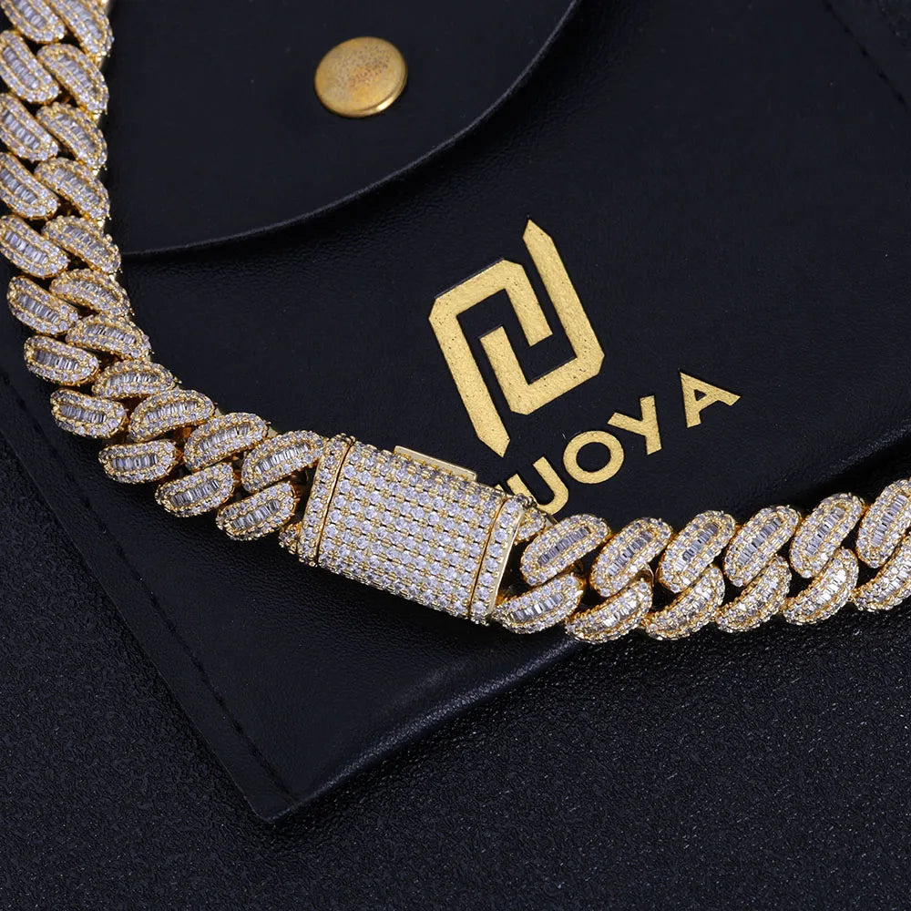 Hip Hop Jewelry Baguette Cuban Link Chain Iced Out Mixed Inlay Simulated Diamond Stones Bling 12mm Miami CZ Necklace Men's Gift