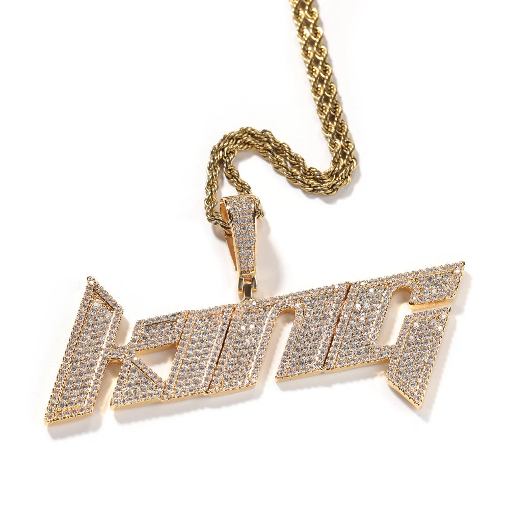 Uwin Custom Initial Letter Name Iced Out Bling Cubic Zirconia Pendant Chain Necklace Hiphop Punk Jewelry For Gift
