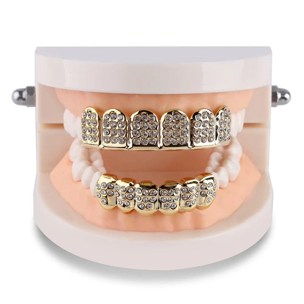Out Full CZ Stones Teeth Grillz Fashion 5A+ Cubic Zircon 6 Top&6 Bottom Tooth Caps For Men Women Dental Grills xt1786-fro