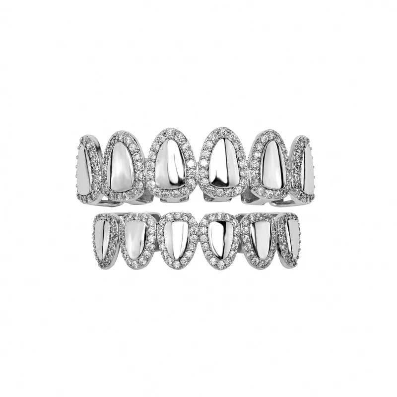 New High-End Hip Hop Iced Out Teeth Grillz Cubic Zircon Micro Pave Top & Bottom Charm Grills Set Teeth Caps Men Women Jewelry