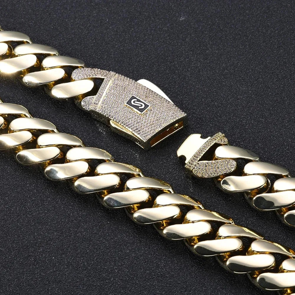 Miami Cuban Bracelet 14K Gold Plated - Thick Solid Monaco Chain with Iced Diamond Clasp Hip Hop Jewelry Christmas Gift