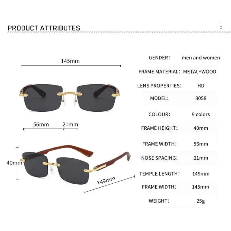 Rimless Square Sunglasses Women Men Sport Vintage Classic Sun Glasses Outdoor Driving Eyeglas Lady Man UV400 Protective Glasses