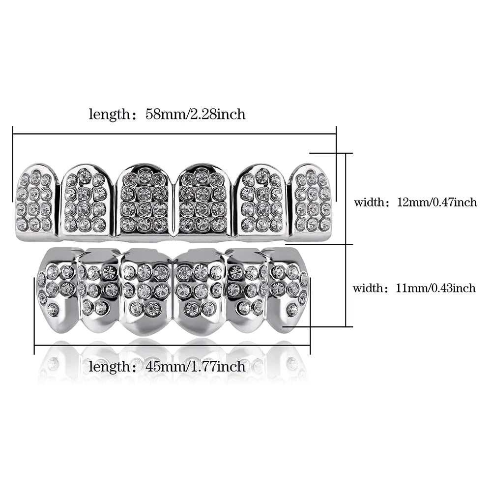 Out Full CZ Stones Teeth Grillz Fashion 5A+ Cubic Zircon 6 Top&6 Bottom Tooth Caps For Men Women Dental Grills xt1786-fro