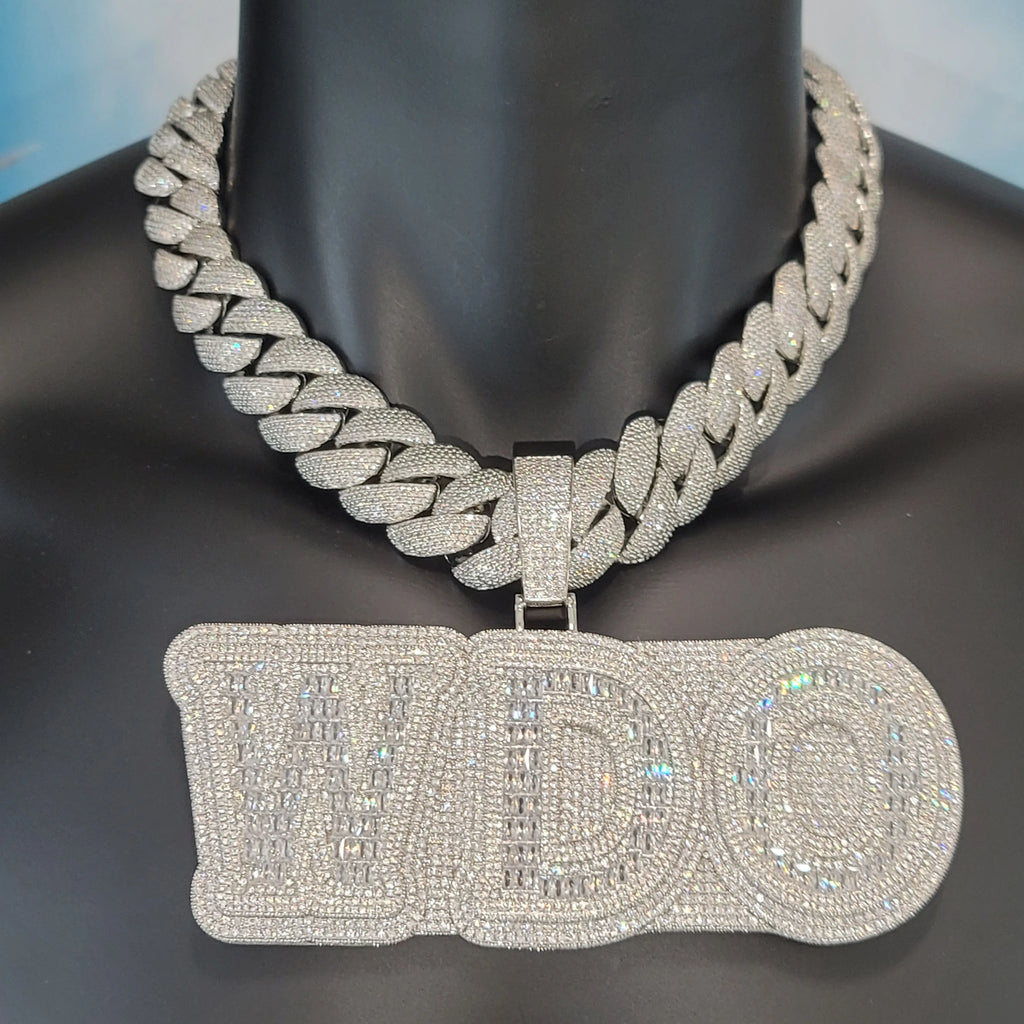 Custom Big Letter&Number Pendant Miami Cuban Chain Solid Back Hip Hop Jewelry Icy Baguettecz Fashion Word Nameplate BirthdayGift
