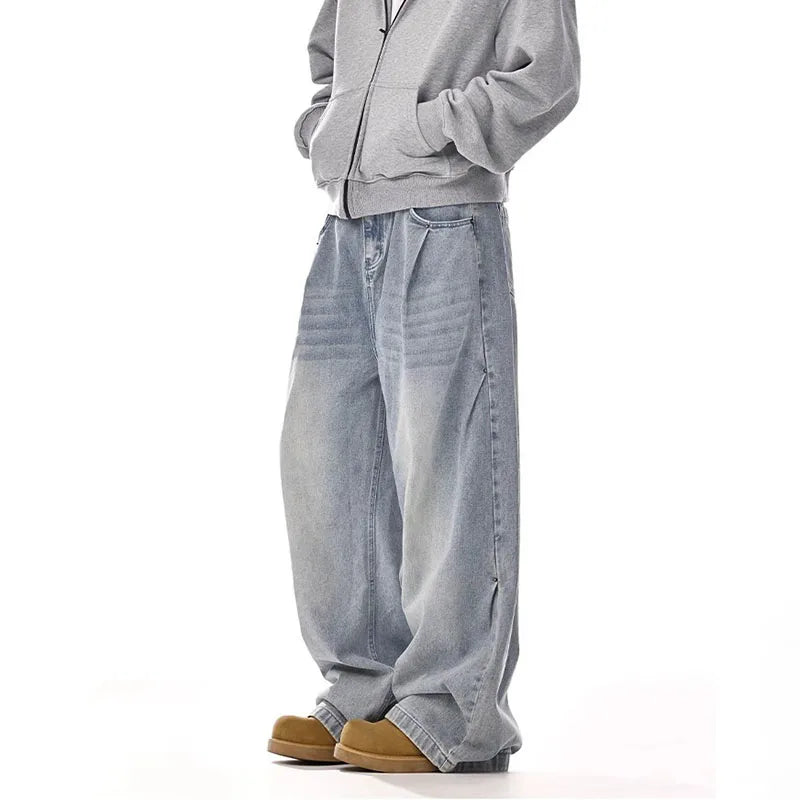 Y2k Men'S Baggy Jeans Unisex Trendy Casual Wide-Leg Denim Pants High Street Quality Korean Streetwear Trousers