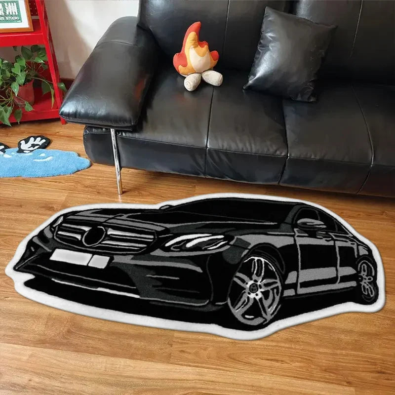 VIKAMA Creative Car-Shaped Rug Soft, Warm and Non-Slip Bedroom Entrance Mat Bedside Rug Living Room Sofa Rug Home Decor
