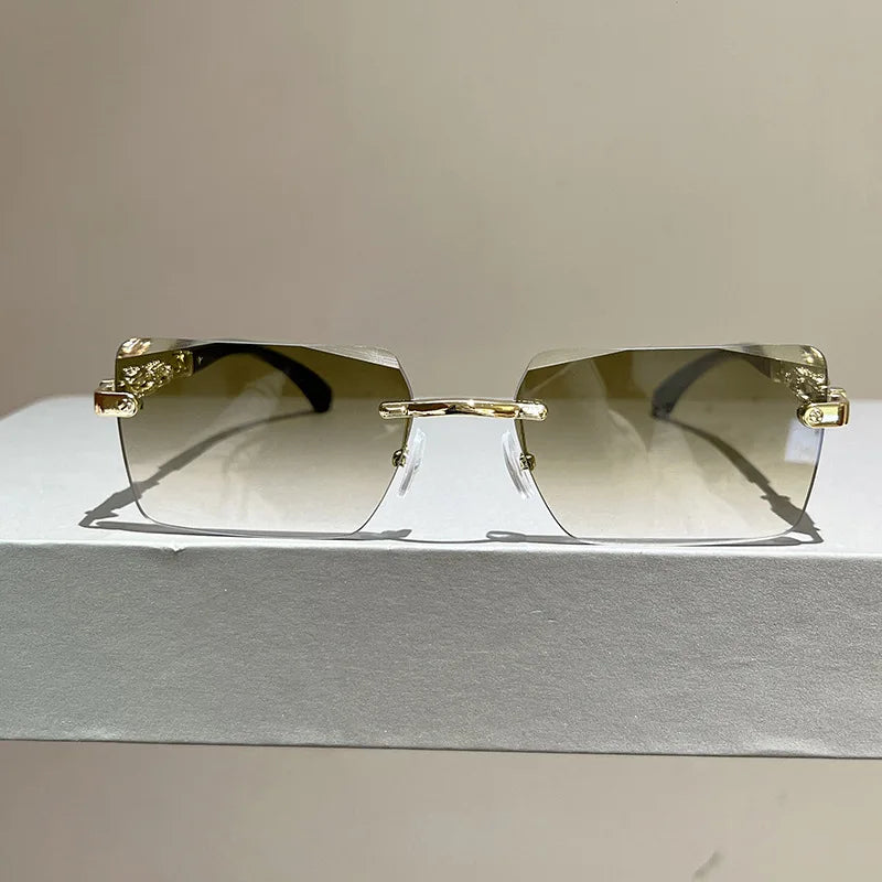 Rimless Sunglasses Rectangle INS Fashion Popular Women Men Shades Small Square Sun Glasses Female Male Summer Traveling Oculos