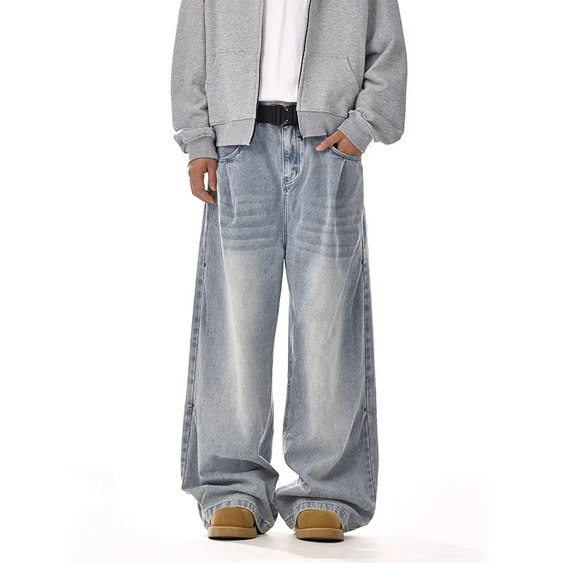 Y2k Men'S Baggy Jeans Unisex Trendy Casual Wide-Leg Denim Pants High Street Quality Korean Streetwear Trousers
