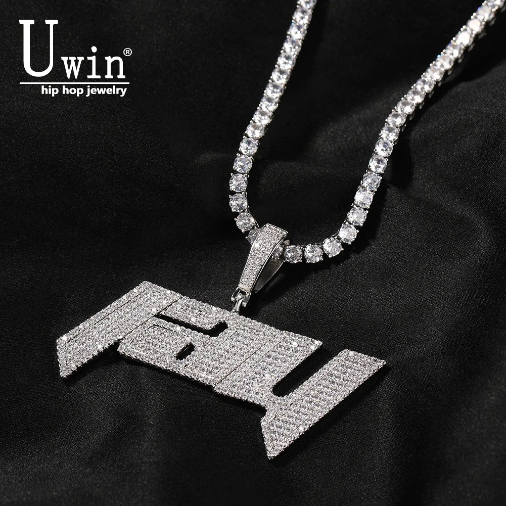 Uwin Custom Initial Letter Name Iced Out Bling Cubic Zirconia Pendant Chain Necklace Hiphop Punk Jewelry For Gift