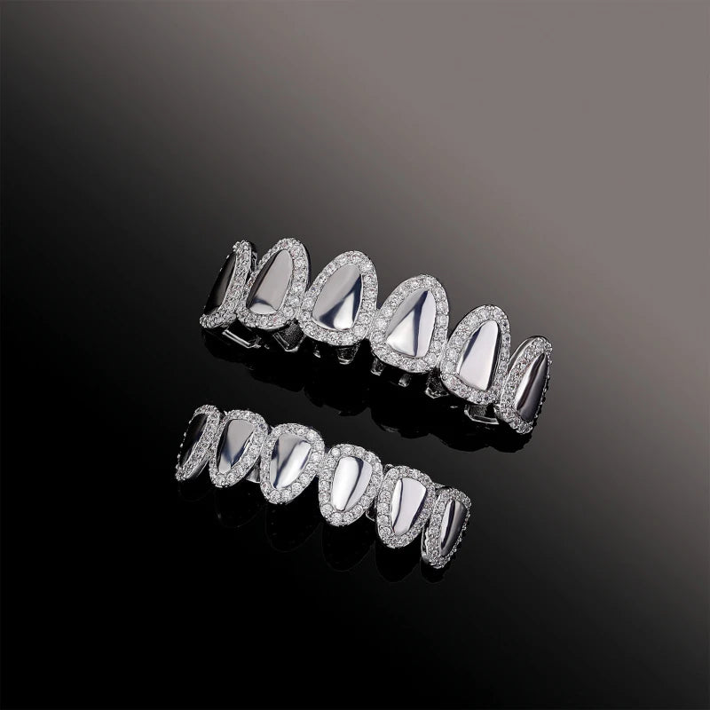 New High-End Hip Hop Iced Out Teeth Grillz Cubic Zircon Micro Pave Top & Bottom Charm Grills Set Teeth Caps Men Women Jewelry