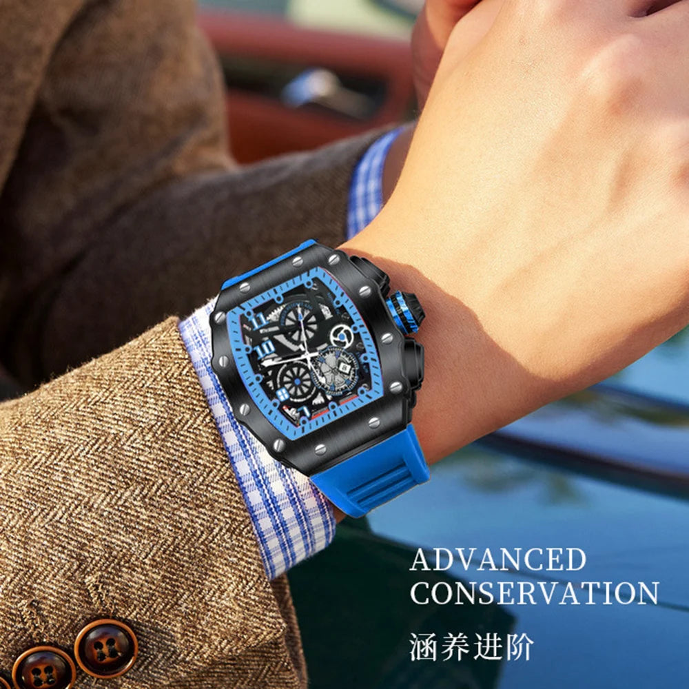 MAYZHISU Men's Watch Light Luxury Wine Barrel dial Men Quartz Watch Fashionable Night Glow Sports Watch Calendar Clock Reloj